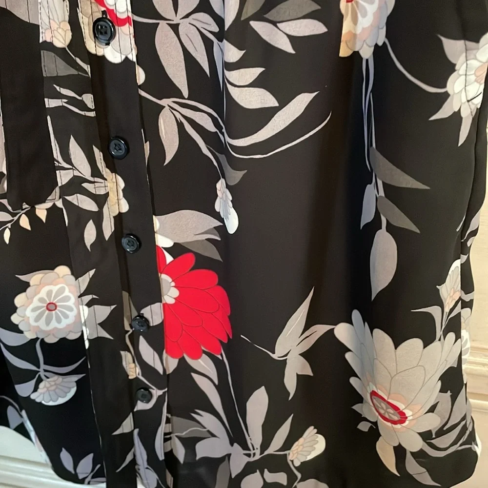 LOFT Black Floral Button Front Tie Waist Polyester Skirt Size XS